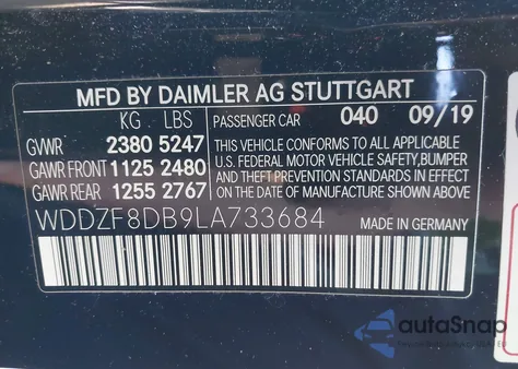 2020 Mercedes-Benz E 350 z USA, uszkodzony, nr VIN WDDZF8DB9LA733684